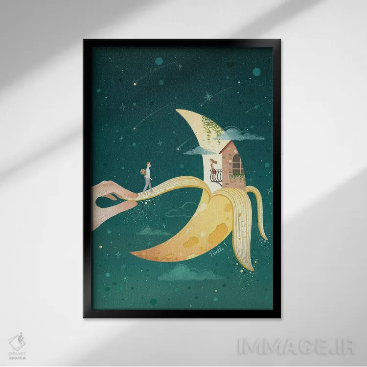 تابلو دکوراتیو جاذبه ماه اثر نوئل. تی - نمای قابدار مشکی