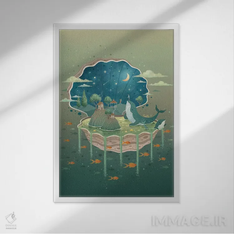 تابلو دکوراتیو شگفتی اقیانوس اثر نوئل. تی - نمای قابدار سفید