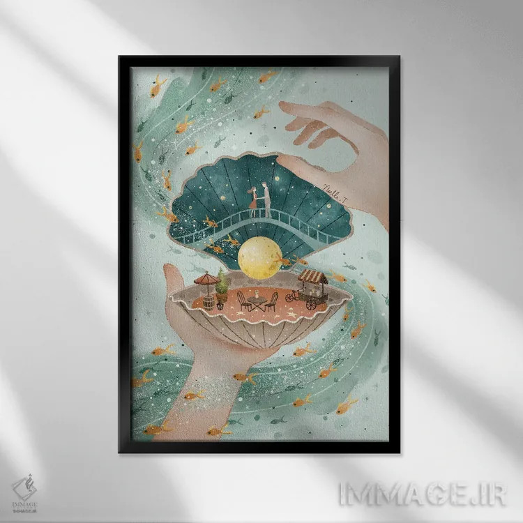 تابلو دکوراتیو صدفی از رویا اثر نوئل. تی - نمای قابدار مشکی