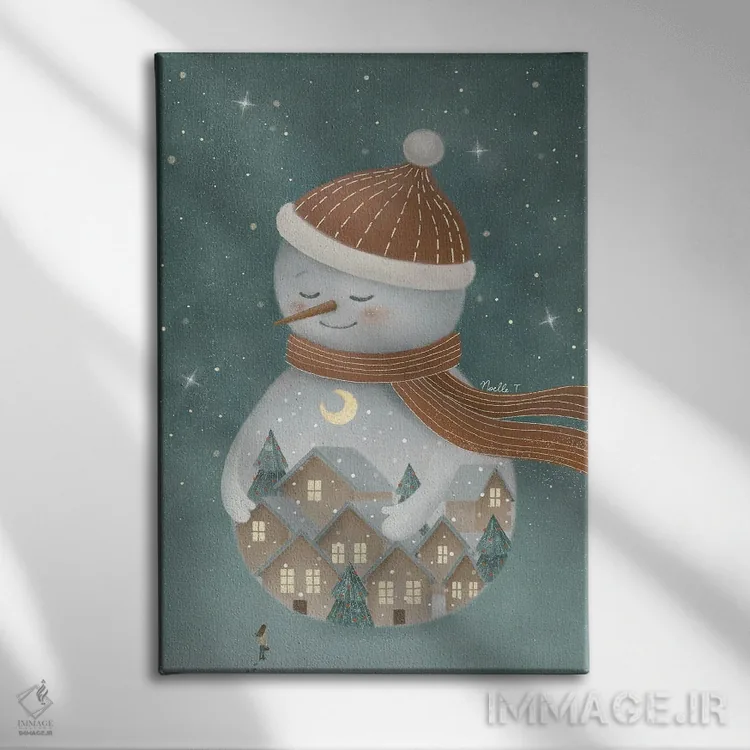 تابلو دکوراتیو آدم برفی کریسمس اثر نوئل. تی - نمای روبهرو روی دیوار