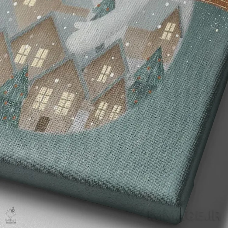 تابلو دکوراتیو آدم برفی کریسمس اثر نوئل. تی - نمای نزدیک بافت بوم