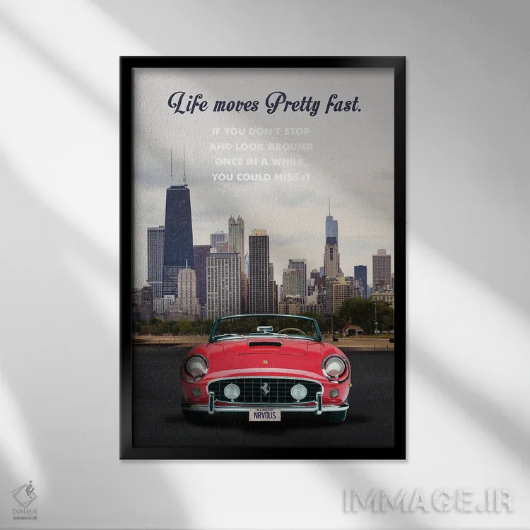 تابلو دکوراتیو هنر سفر فیلم روز تعطیل فریس بیولر اثر ۲ توست دیزاین - نمای قابدار مشکی