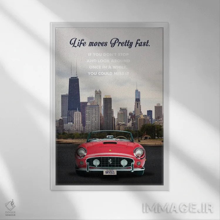 تابلو دکوراتیو هنر سفر فیلم روز تعطیل فریس بیولر اثر ۲ توست دیزاین - نمای قابدار سفید