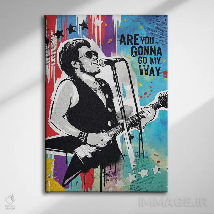 تابلو دکوراتیو پاپ آرت لنی کراویتز اثر ۲ توست دیزاین - نمای روبهرو روی دیوار