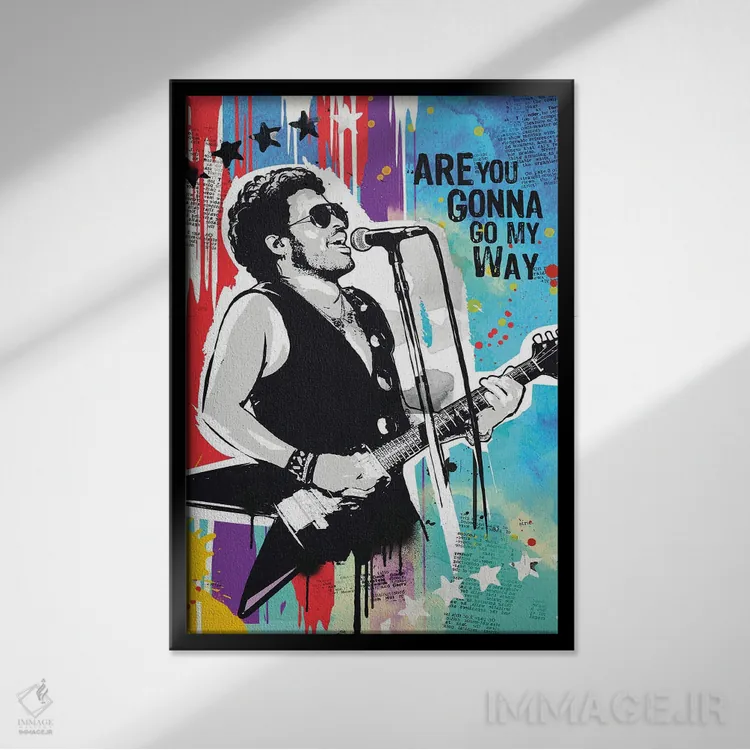 تابلو دکوراتیو پاپ آرت لنی کراویتز اثر ۲ توست دیزاین - نمای قابدار مشکی