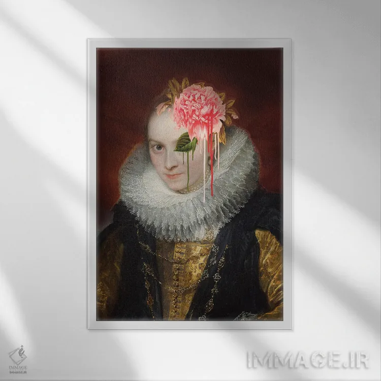 تابلو دکوراتیو بانوی اعوجاج اثر ۲ توست دیزاین - نمای قابدار سفید