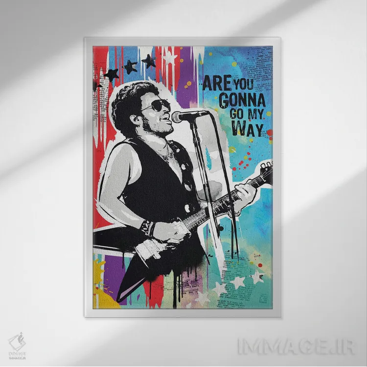 تابلو دکوراتیو پاپ آرت لنی کراویتز اثر ۲ توست دیزاین - نمای قابدار سفید