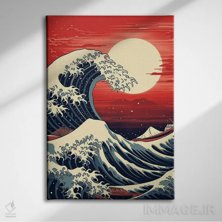 تابلو دکوراتیو موج بزرگ اثر ۲ توست دیزاین - نمای روبهرو روی دیوار