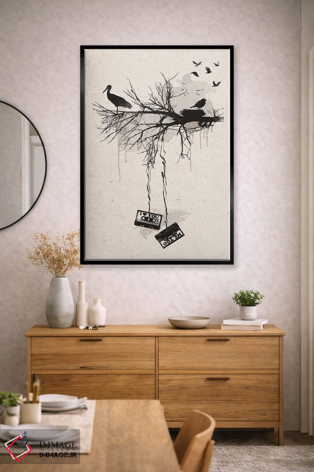 تابلو مدرن پرندگان و نوارها اثر ۲ توست دیزاین - D1B