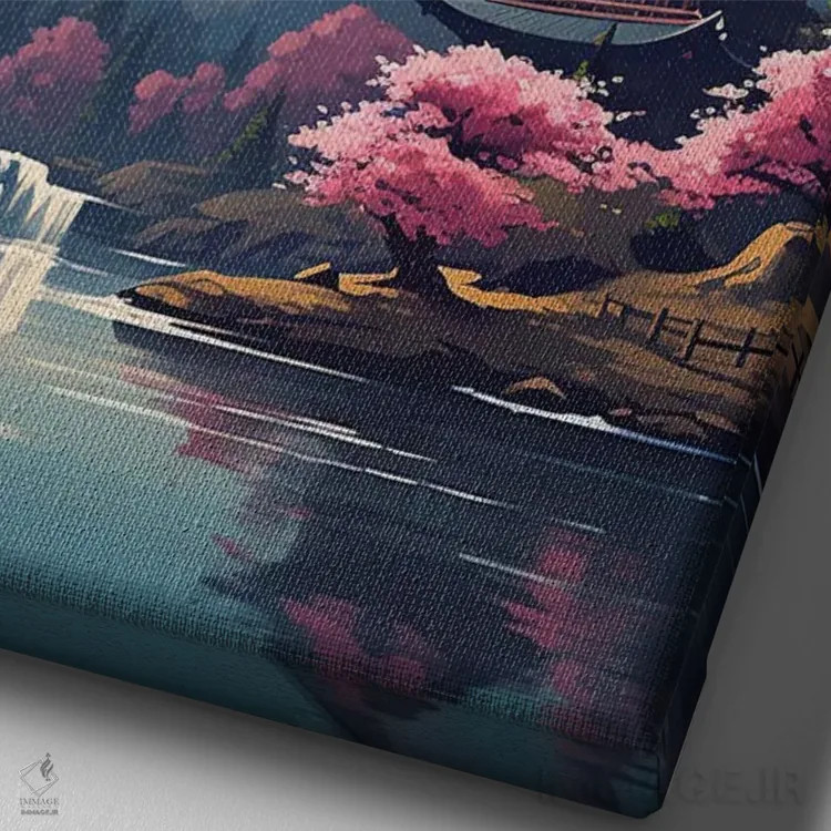 تابلو دکوراتیو منظره کوه فوجی اثر ۲ توست دیزاین - نمای نزدیک بافت بوم