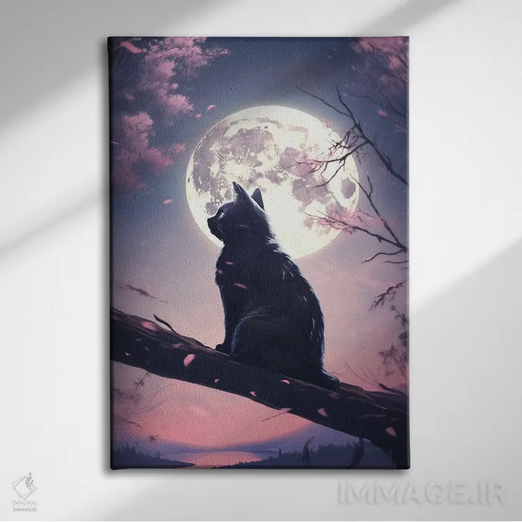 تابلو دکوراتیو ماه گربه ای اثر ۲ توست دیزاین - نمای روبهرو روی دیوار