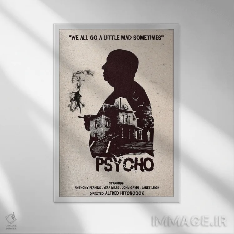 تابلو دکوراتیو هنر فیلم روانی هیچکاک اثر ۲ توست دیزاین - نمای قابدار سفید