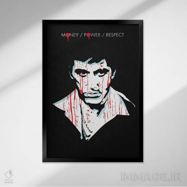 تابلو دکوراتیو هنر فیلم صورت زخمی اثر ۲ توست دیزاین - نمای قابدار مشکی