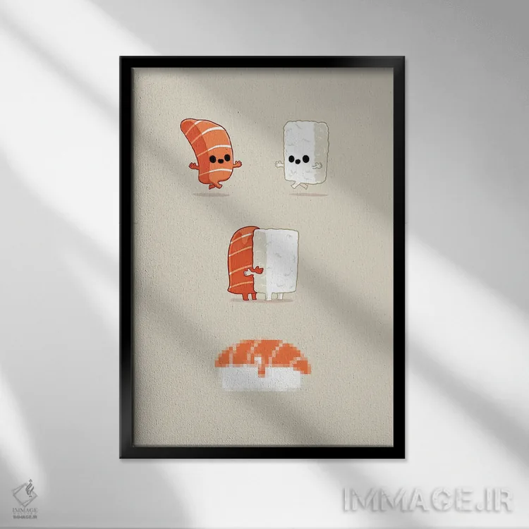 تابلو دکوراتیو سوشی یعنی عشق اثر نائولیتو - نمای قابدار مشکی