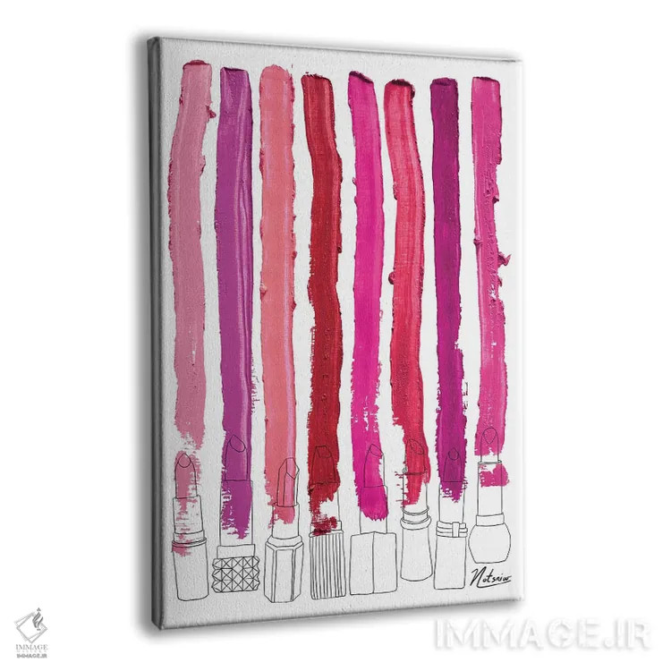 تابلو دکوراتیو خطوط رژگونه ای گلدار صورتی-قرمز اثر نوتسنیو آرت - نمای پرسپکتیو محصول