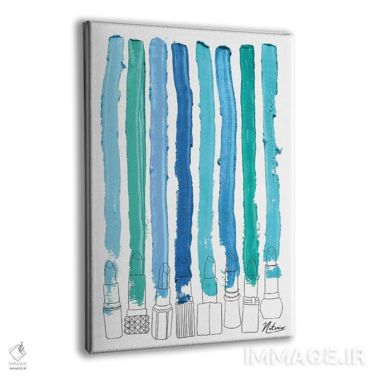 تابلو مینیمال خطوط رژگونه ای آبی و فیروزه ای اثر نوتسنیو آرت - نمای پرسپکتیو محصول