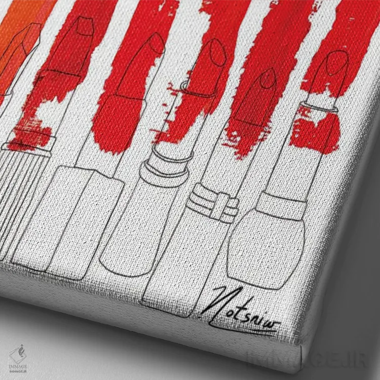 تابلو مینیمال خطوط رژگونه ای قرمز اثر نوتسنیو آرت - نمای نزدیک بافت بوم