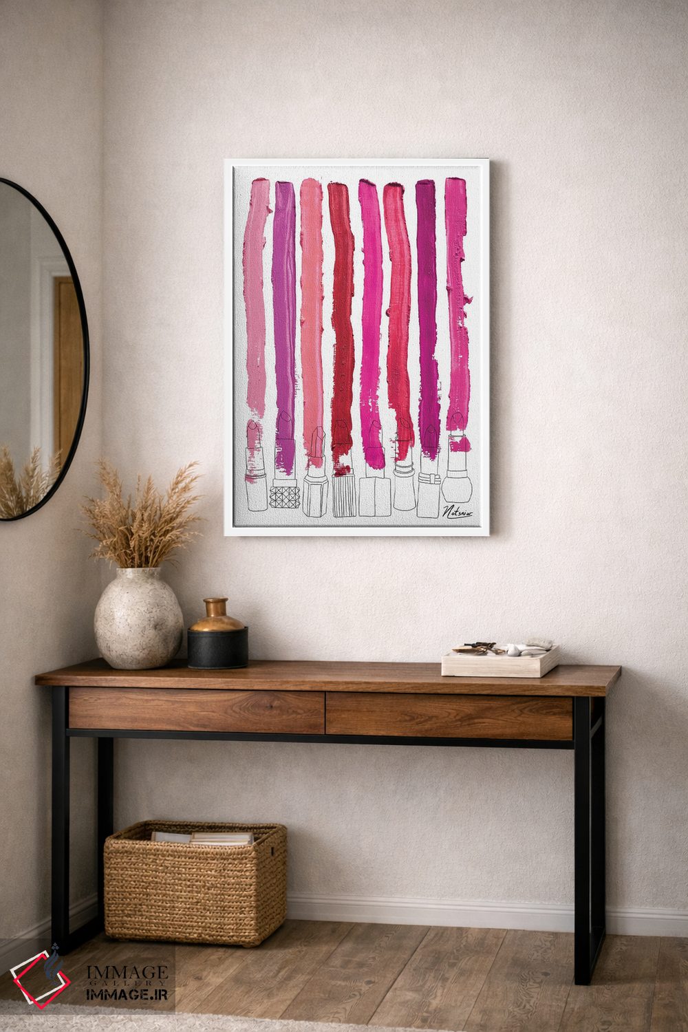 تابلو دکوراتیو خطوط رژگونه ای گلدار صورتی-قرمز اثر نوتسنیو آرت - D4W