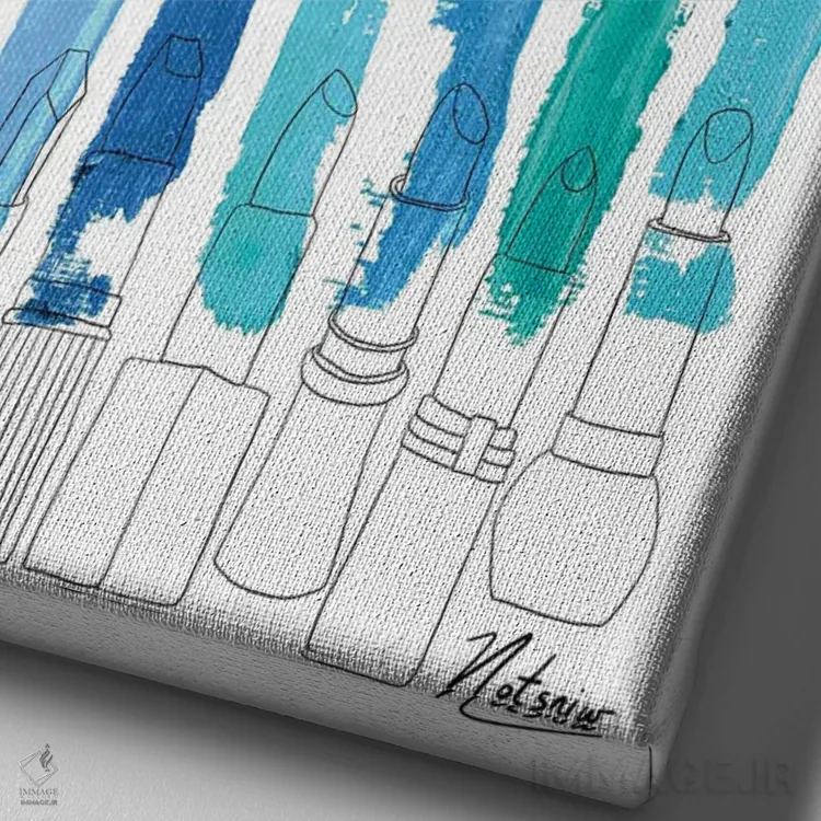 تابلو مینیمال خطوط رژگونه ای آبی و فیروزه ای اثر نوتسنیو آرت - نمای نزدیک بافت بوم