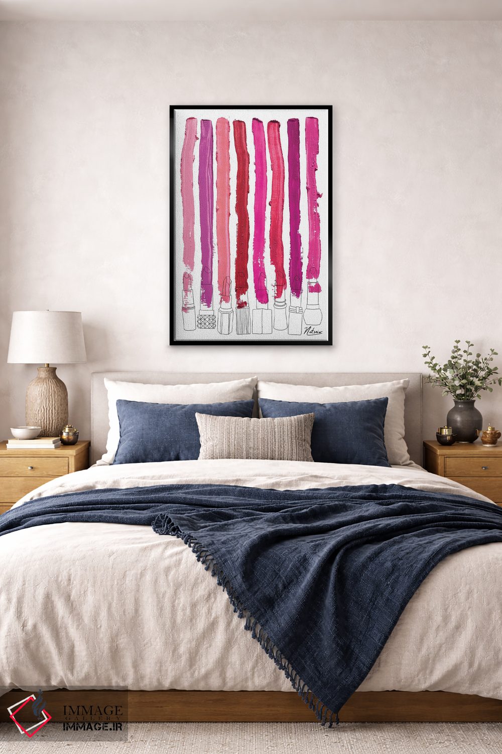 تابلو دکوراتیو خطوط رژگونه ای گلدار صورتی-قرمز اثر نوتسنیو آرت - D6B