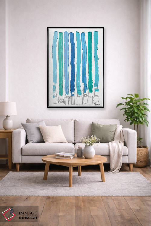 تابلو مینیمال خطوط رژگونه ای آبی و فیروزه ای اثر نوتسنیو آرت - D1B