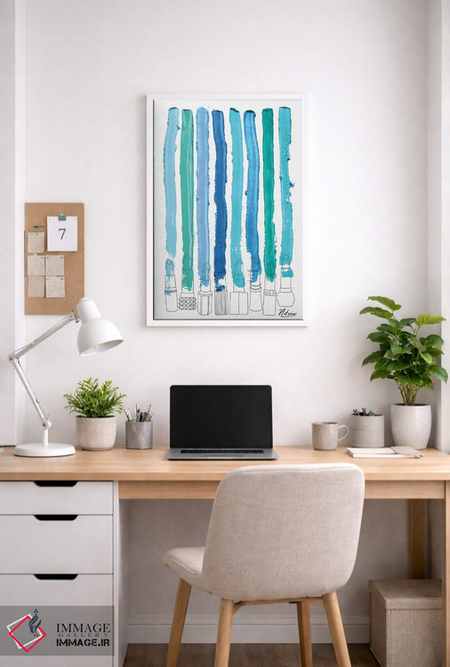 تابلو مینیمال خطوط رژگونه ای آبی و فیروزه ای اثر نوتسنیو آرت - D3W