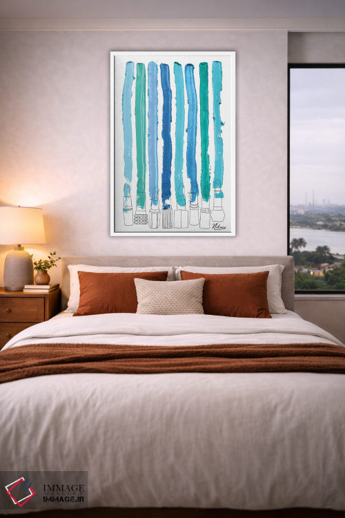 تابلو مینیمال خطوط رژگونه ای آبی و فیروزه ای اثر نوتسنیو آرت - D2W