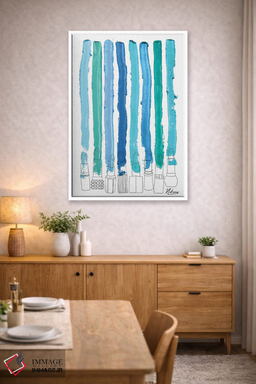 تابلو مینیمال خطوط رژگونه ای آبی و فیروزه ای اثر نوتسنیو آرت - D4W