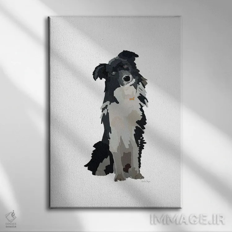 تابلو مینیمال توله سگ سیاه و سفید اثر آملیا نویز - نمای روبهرو روی دیوار