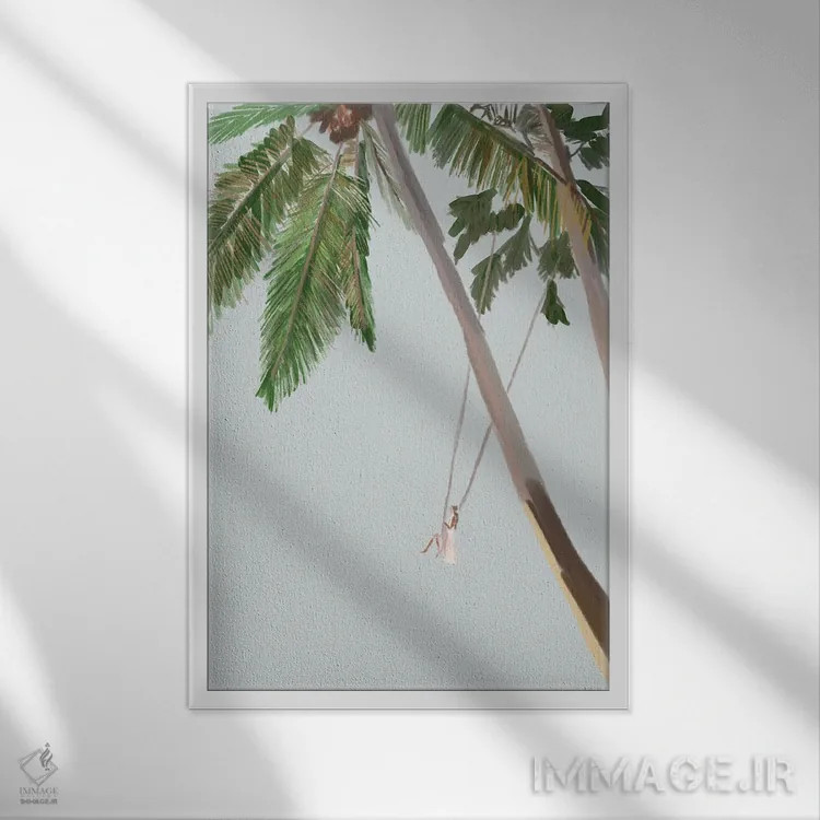 تابلو مینیمال تاب پرنده اثر آملیا نویز - نمای قابدار سفید