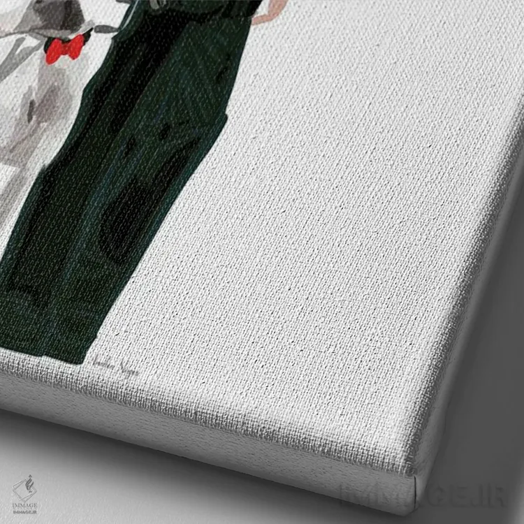 تابلو مینیمال دختر مد و سگ اثر آملیا نویز - نمای نزدیک بافت بوم