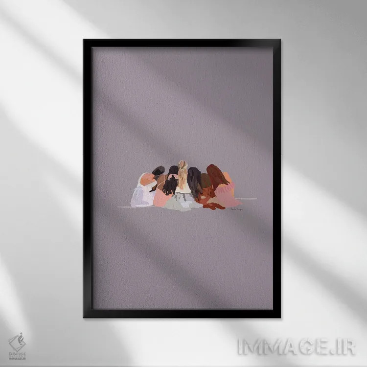 تابلو مینیمال دوستان نشسته اثر آملیا نویز - نمای قابدار مشکی