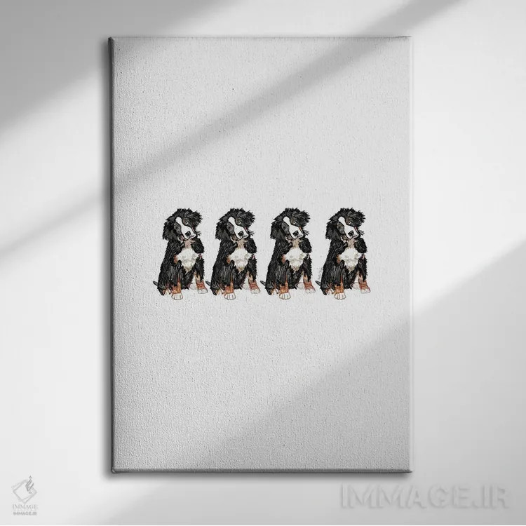 تابلو مینیمال سگ چهارتایی اثر آملیا نویز - نمای روبهرو روی دیوار