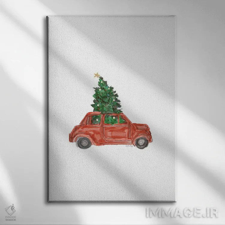 تابلو مینیمال ماشین و درخت کریسمس اثر آملیا نویز - نمای روبهرو روی دیوار