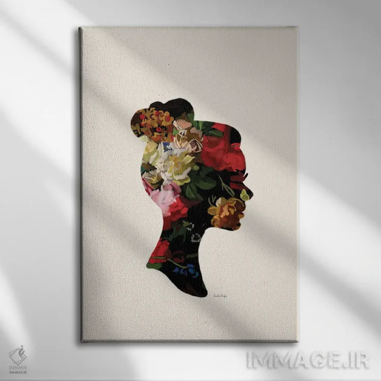 تابلو مینیمال سر با گل III اثر آملیا نویز - نمای روبهرو روی دیوار