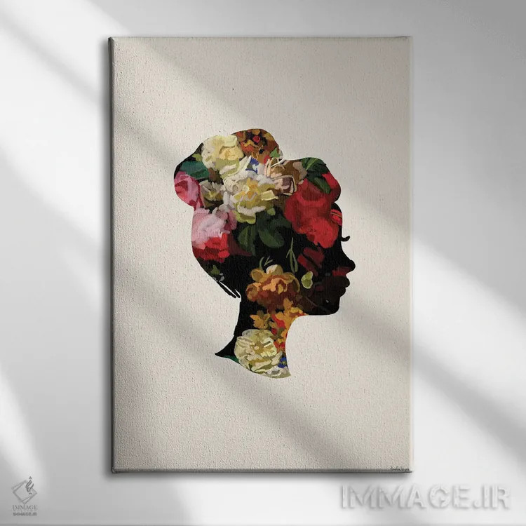 تابلو مینیمال سر با گل I اثر آملیا نویز - نمای روبهرو روی دیوار