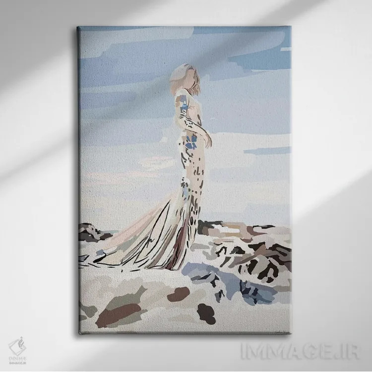 تابلو مدرن دختر اقیانوسی مد اثر آملیا نویز - نمای روبهرو روی دیوار