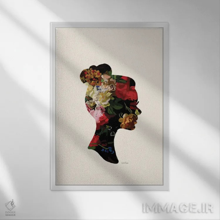 تابلو مینیمال سر با گل III اثر آملیا نویز - نمای قابدار سفید