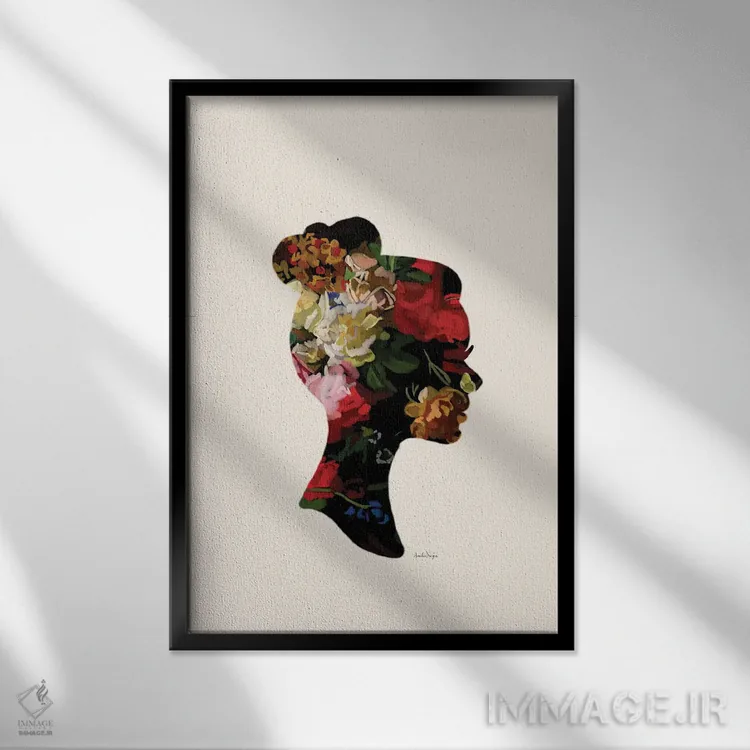 تابلو مینیمال سر با گل III اثر آملیا نویز - نمای قابدار مشکی