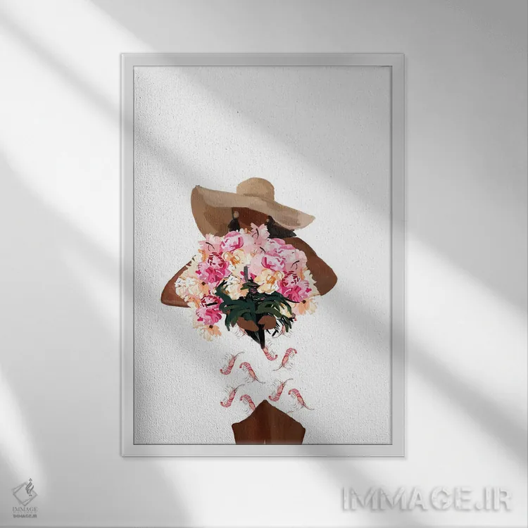 تابلو مینیمال مدگرای گل پوش اثر آملیا نویز - نمای قابدار سفید