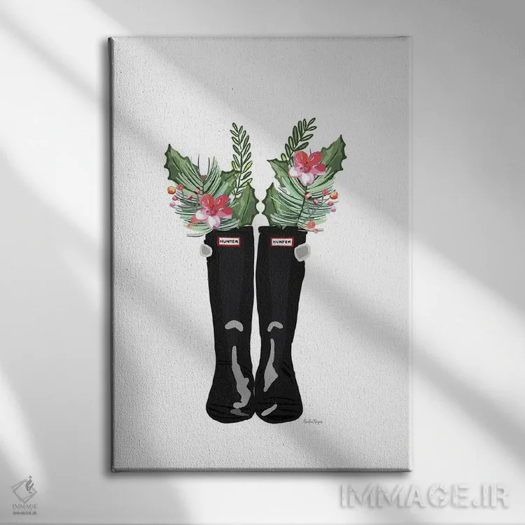 تابلو مینیمال چکمه های کریسمس اثر آملیا نویز - نمای روبهرو روی دیوار