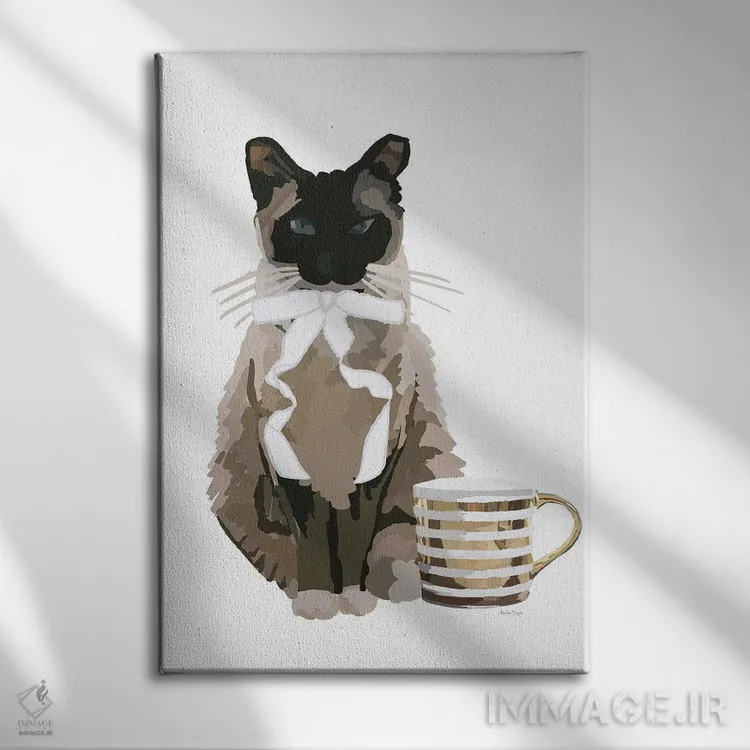 تابلو مینیمال گربه و قهوه اثر آملیا نویز - نمای روبهرو روی دیوار