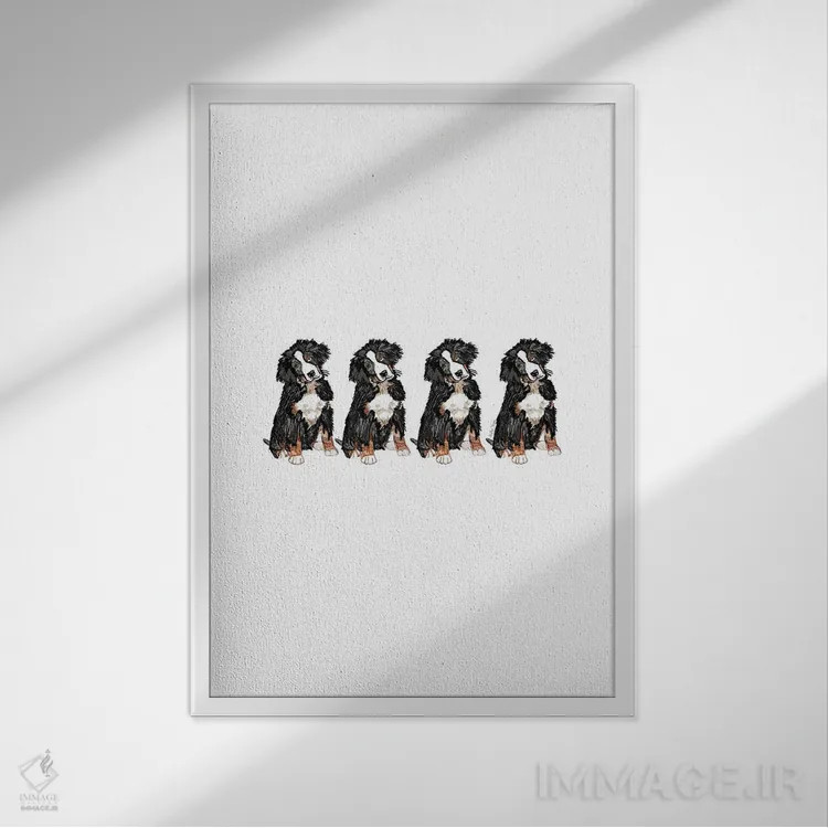 تابلو مینیمال سگ چهارتایی اثر آملیا نویز - نمای قابدار سفید
