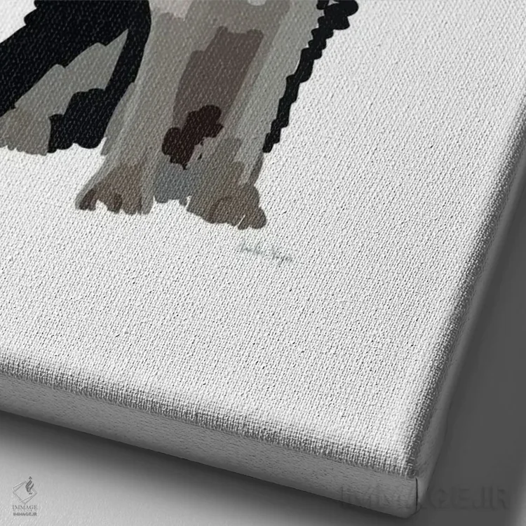 تابلو مینیمال توله سگ سیاه و سفید اثر آملیا نویز - نمای نزدیک بافت بوم