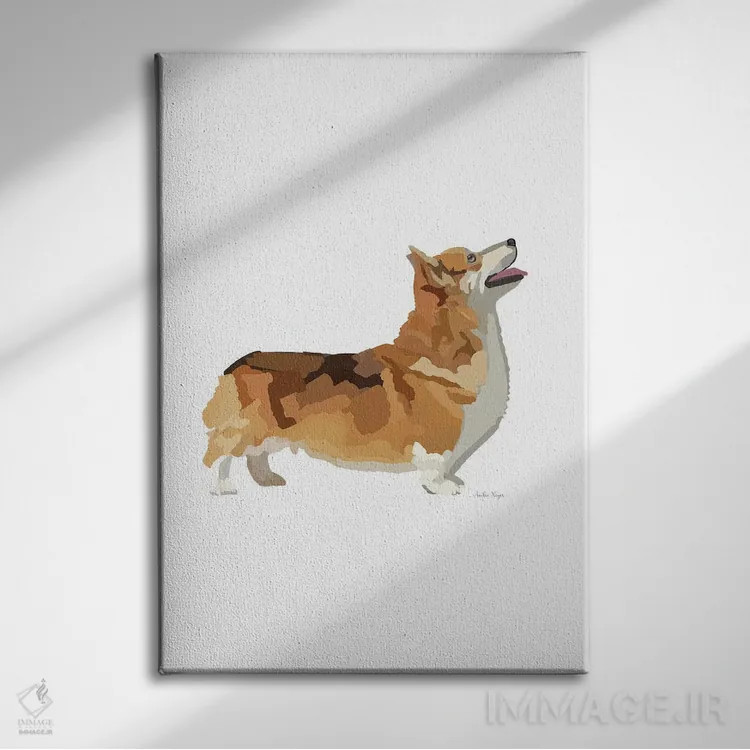 تابلو مینیمال سگ کورگی اثر آملیا نویز - نمای روبهرو روی دیوار