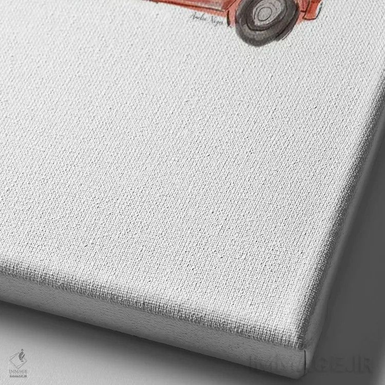 تابلو مینیمال ماشین و درخت کریسمس اثر آملیا نویز - نمای نزدیک بافت بوم