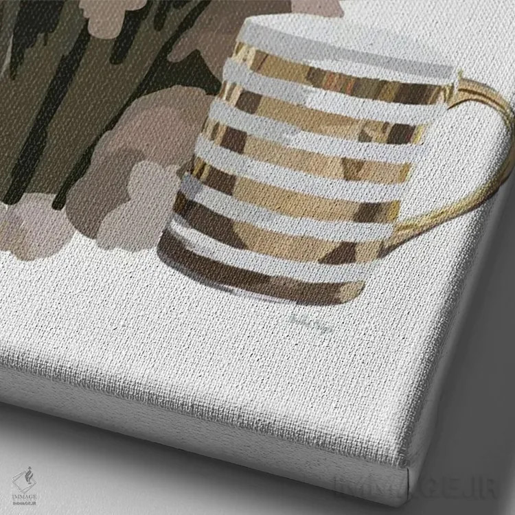 تابلو مینیمال گربه و قهوه اثر آملیا نویز - نمای نزدیک بافت بوم