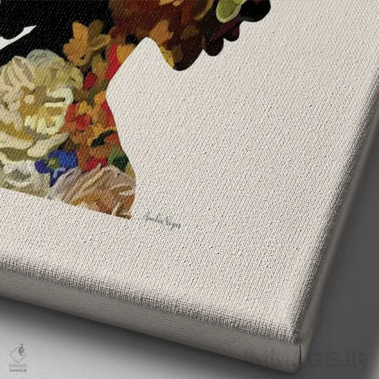 تابلو مینیمال سر با گل II اثر آملیا نویز - نمای نزدیک بافت بوم