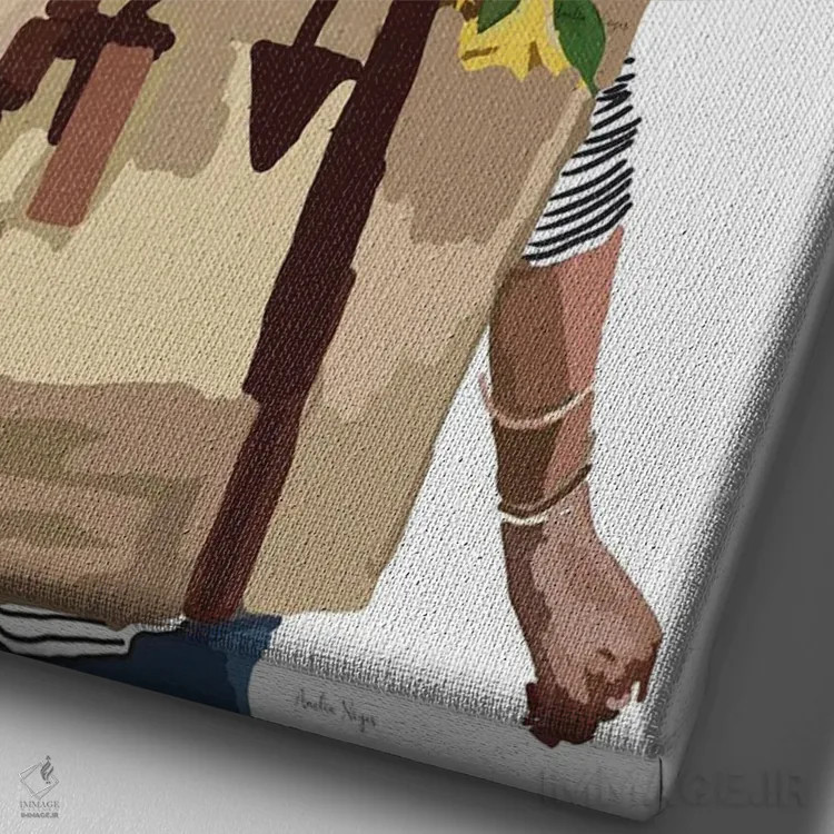 تابلو مینیمال کوله پشتی گلدار اثر آملیا نویز - نمای نزدیک بافت بوم