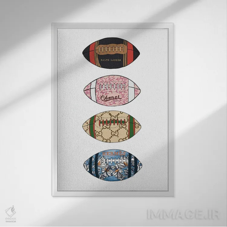 تابلو مینیمال توپ های فوتبال اوت کوتور اثر آملیا نویز - نمای قابدار سفید